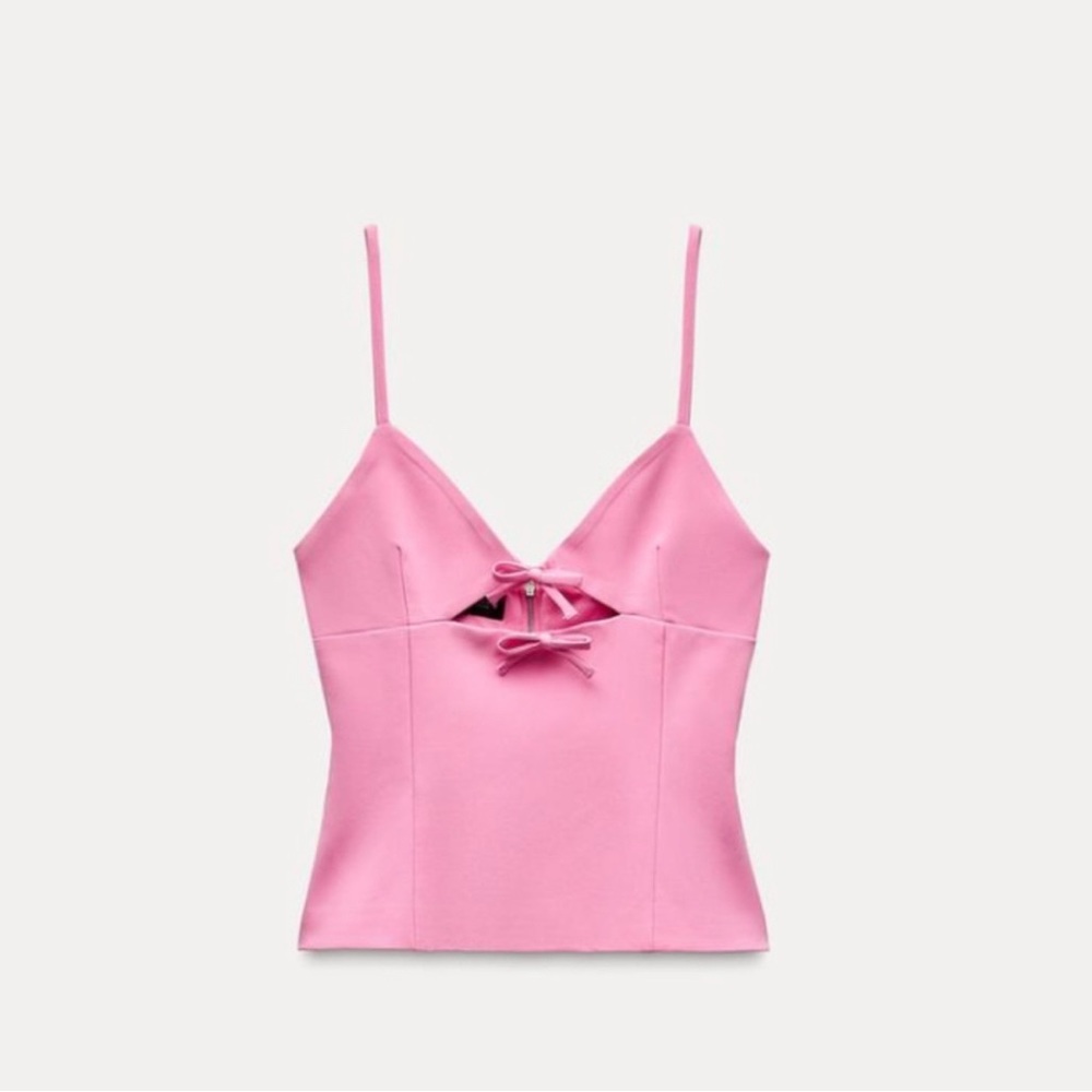 Zara Pink Bow Fitted Tie Front Camisole